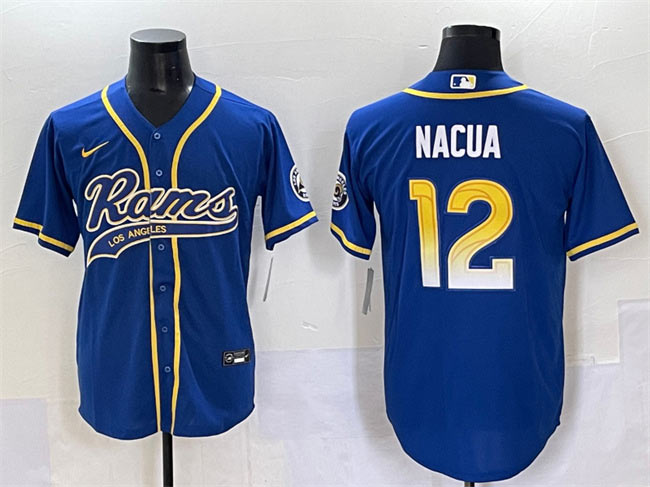 Men's Los Angeles Rams 12 Puka Nacua Royal Cool Base Stitched Baseball Jersey