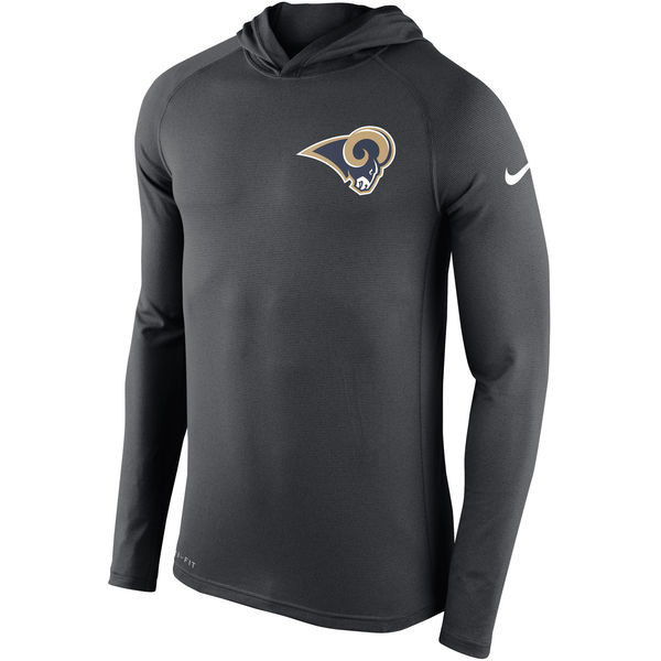 Men's Los Angeles Rams  Charcoal Stadium Touch Hooded Performance Long Sleeve T Shirt