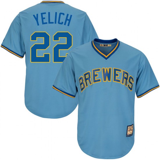 Men's Majestic Christian Yelich Milwaukee Brewers Player Light Blue Cool Base Alternate Cooperstown Jersey