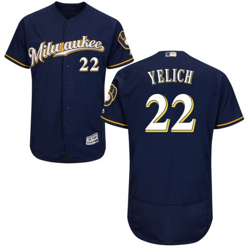 Men's Majestic Milwaukee Brewers Christian Yelich Navy Flex Base Alternate Collection Jersey