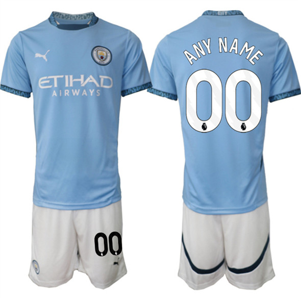 Men's Manchester City Custom 2024 25 Light Blue Home Soccer Jersey Suit
