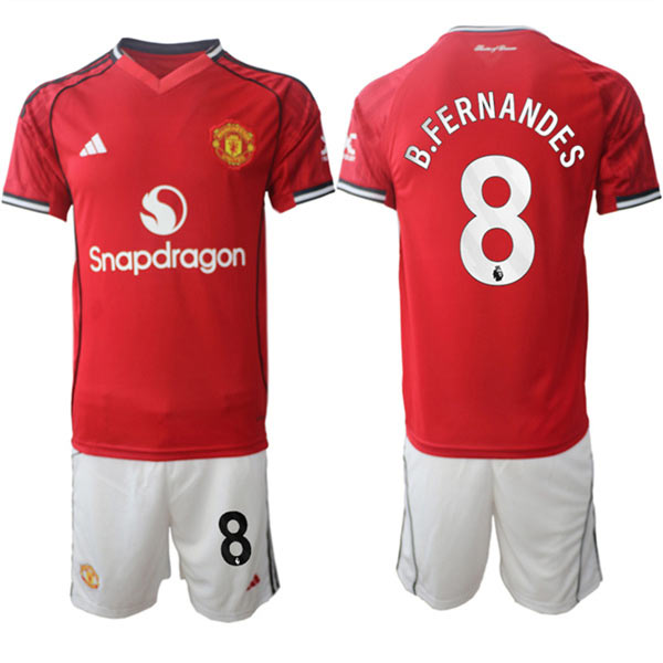 Men's Manchester United 8 Bruno Fernandes 2025 26 Red Home Soccer Jersey Suit