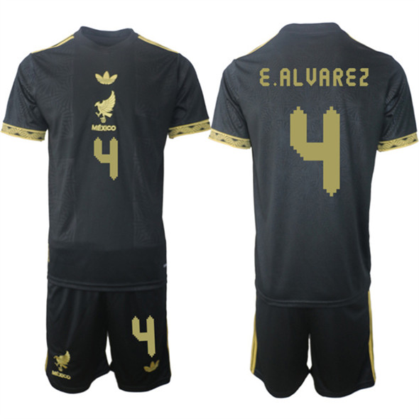 Men's Mexico 4 Edson Alvarez Black Gold 25 26 Soccer Jersey Suit