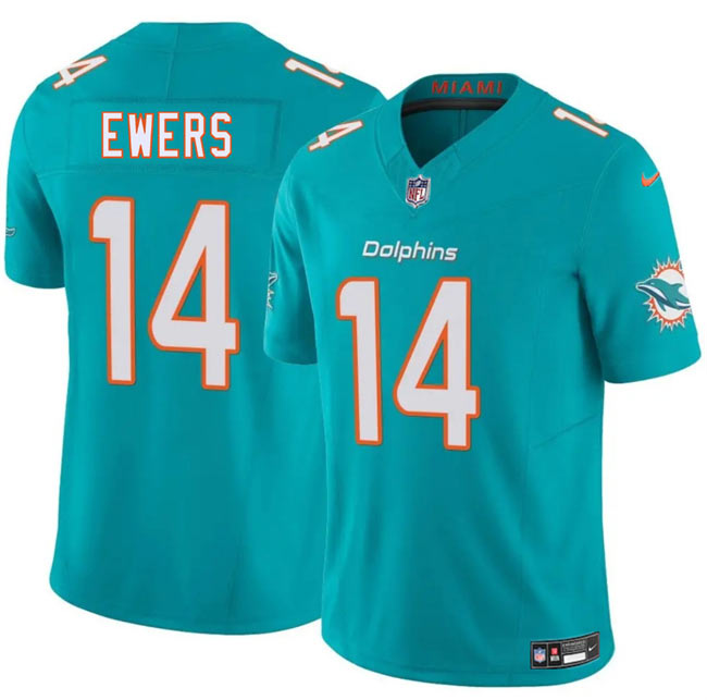 Men's Miami Dolphins 14 Quinn Ewers Aqua 2025 Draft F.U.S.E. Vapor Limited Football Stitched Jersey