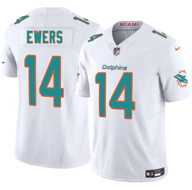 Men's Miami Dolphins 14 Quinn Ewers White 2025 Draft F.U.S.E. Vapor Limited Football Stitched Jersey
