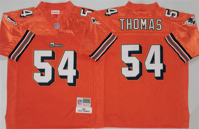 Men's Miami Dolphins 54 Zach Thomas Orange Throwback Stitched Football Jersey