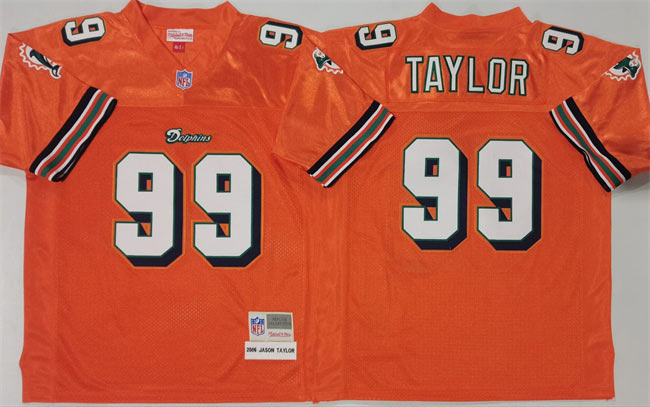 Men's Miami Dolphins 99 Jason Taylor Orange Throwback Stitched Football Jersey