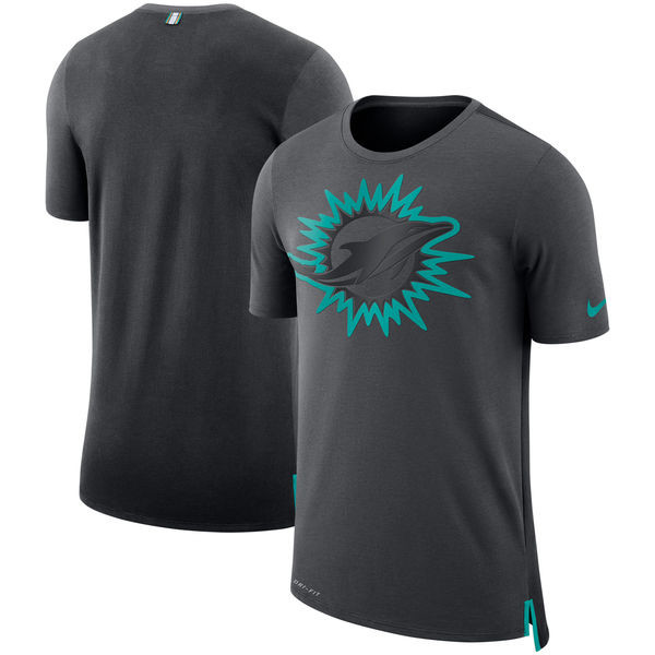 Men's Miami Dolphins  Charcoal Black Sideline Travel Mesh Performance T Shirt