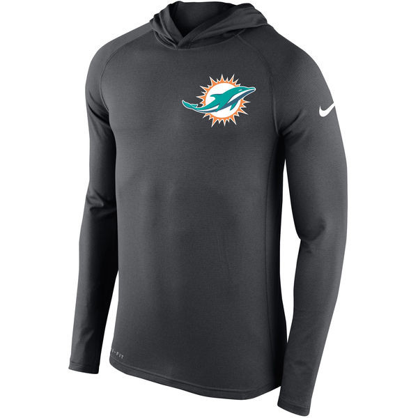 Men's Miami Dolphins  Charcoal Stadium Touch Hooded Performance Long Sleeve T Shirt