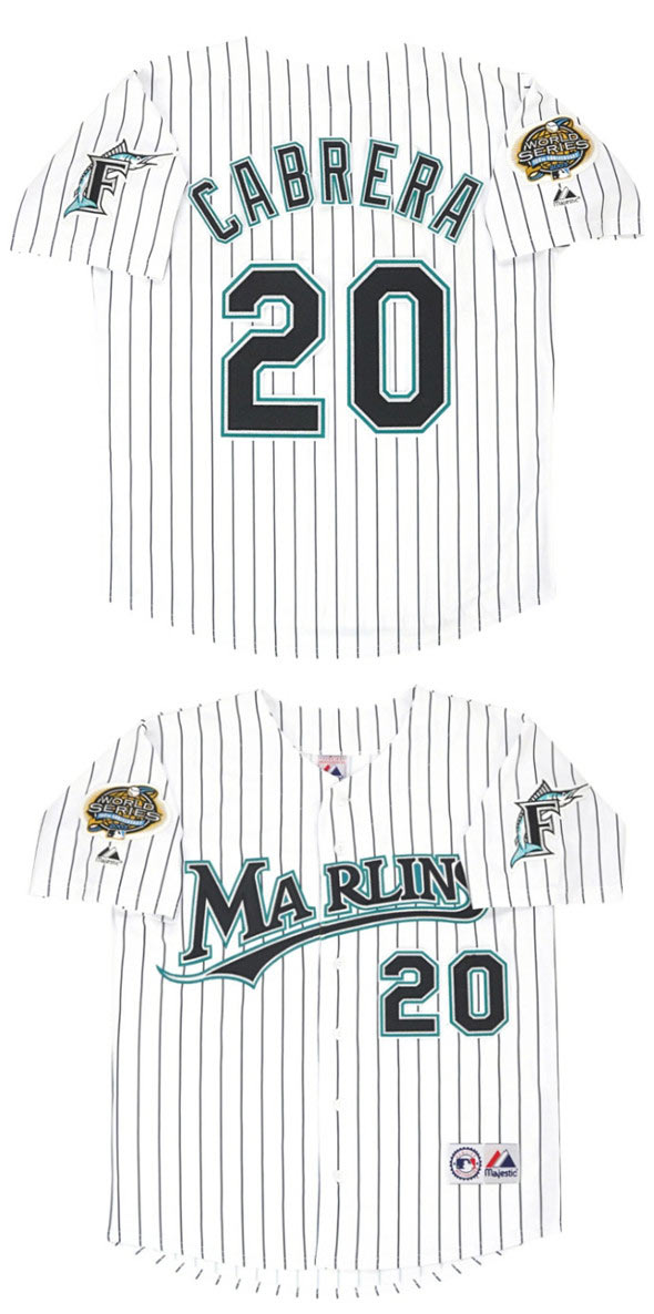 Men's Miami Marlins 20 Miguel Cabrera White 2003 Throwback Stitched Baseball Jersey