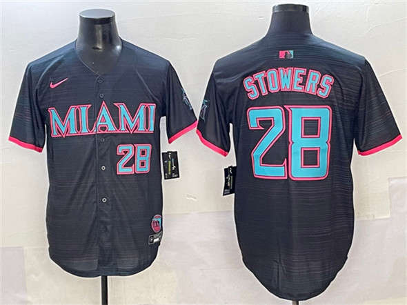 Men's Miami Marlins 28 Kyle Stowers Black 2025 City Connect Limited Stitched Baseball Jersey