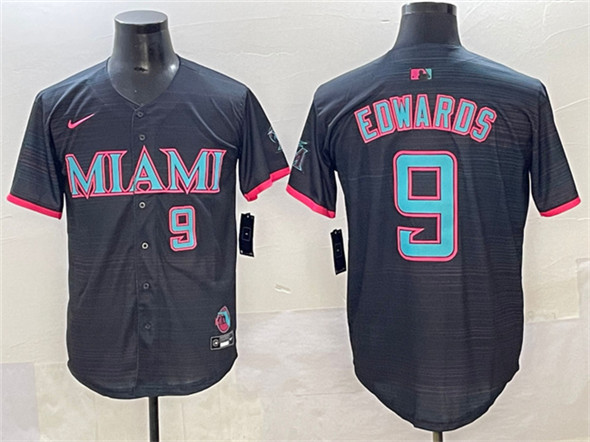 Men's Miami Marlins 9 Xavier Edwards Black 2025 City Connect Limited Stitched Jersey