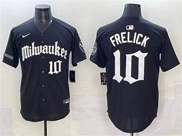 Men's Milwaukee Brewers 10 Sal Frelick Black 'Gothic 414 Shadows Edition' Vapor Premier Limited Stitched Jersey
