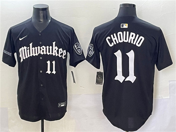 Men's Milwaukee Brewers 11 Jackson Chourio Black 'Gothic 414 Shadows Edition' Vapor Premier Limited Stitched Jersey