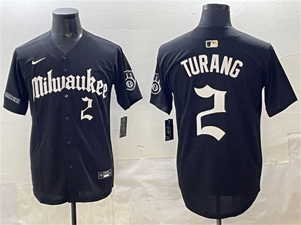Men's Milwaukee Brewers 2 Brice Turang Black 'Gothic 414 Shadows Edition' Vapor Premier Limited Stitched Jersey