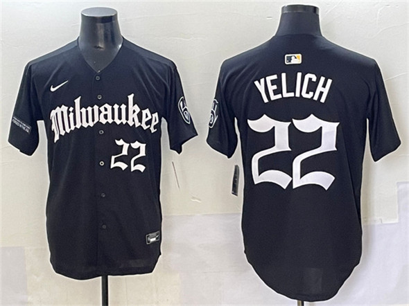 Men's Milwaukee Brewers 22 Christian Yelich Black 'Gothic 414 Shadows Edition' Vapor Premier Limited Stitched Jersey