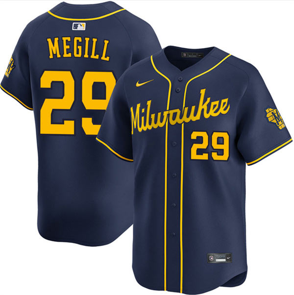 Men's Milwaukee Brewers 29 Trevor Megill Navy Alternate Limited Stitched Baseball Jersey
