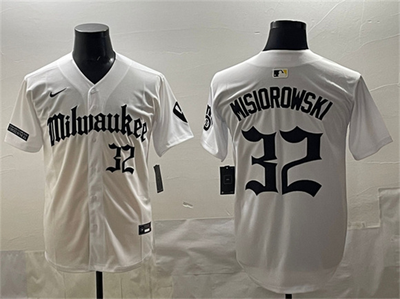 Men's Milwaukee Brewers 32 Jacob Misiorowski White 'Gothic 414 Shadows Edition' Vapor Premier Limited Stitched Jersey