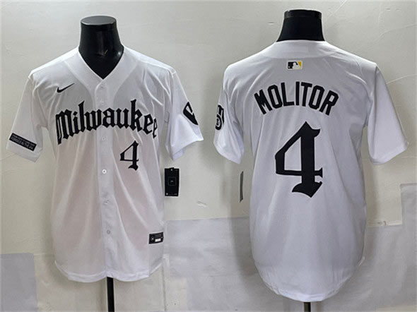 Men's Milwaukee Brewers 4 Paul Molitor White 'Gothic 414 Shadows Edition' Vapor Premier Limited Stitched Jersey