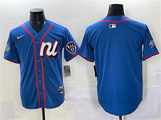 Men's Milwaukee Brewers Blank Blue 2025 All Star Edition Limited Stitched Baseball Jersey