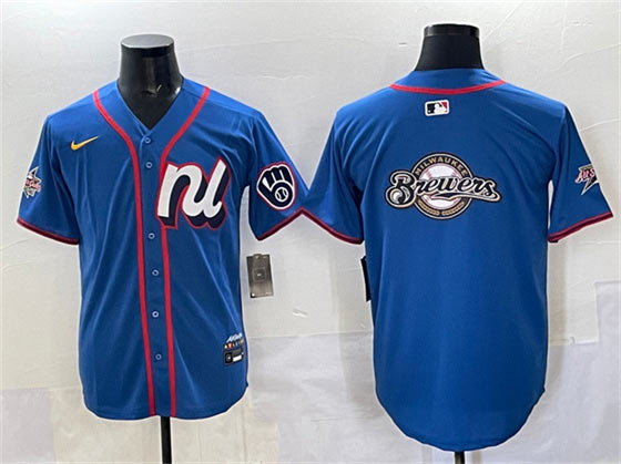 Men's Milwaukee Brewers Team Big Logo Blue 2025 All Star Edition Limited Stitched Jersey