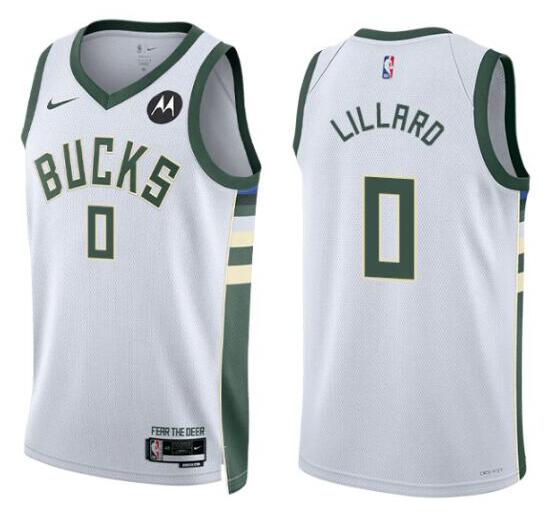 Men's Milwaukee Bucks Damian Lillard 0 White Association Edition Jersey