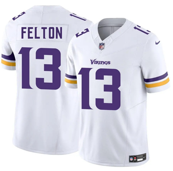 Men's Minnesota Vikings 13 Tai Felton White 2025 Draft F.U.S.E. Vapor Untouchable Limited Football Stitched Jersey