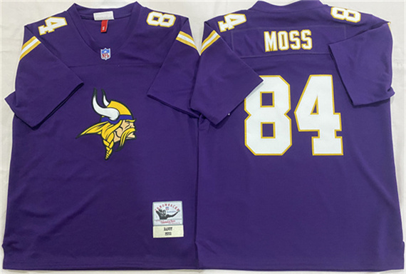 Men's Minnesota Vikings 84 Randy Moss Purple Throwback Football Stitched Jersey
