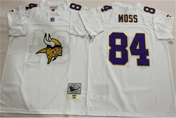 Men's Minnesota Vikings 84 Randy Moss White Throwback Football Stitched Jersey