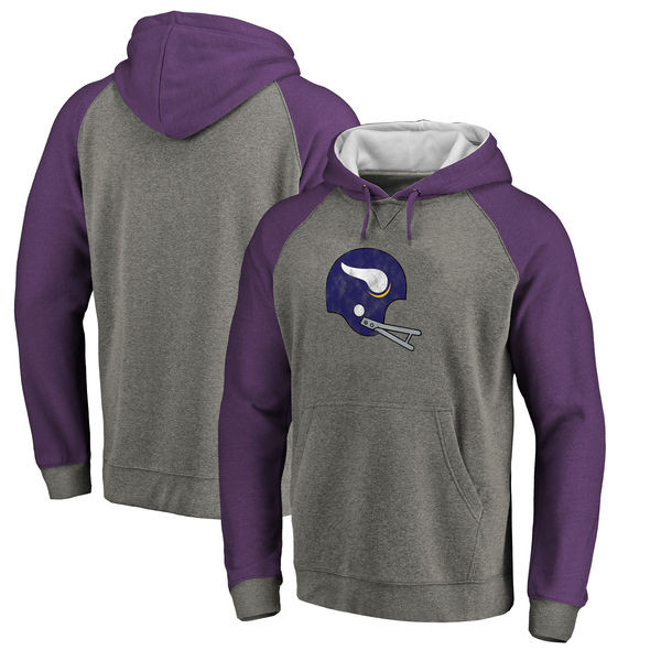 Men's Minnesota Vikings NFL Pro Line by Fanatics Branded Gray Purple Throwback Logo Big Tall Tri Blend Raglan Pullover Hoodie