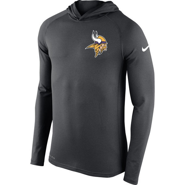 Men's Minnesota Vikings  Charcoal Stadium Touch Hooded Performance Long Sleeve T Shirt