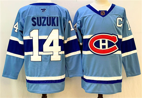 Men's Montreal Canadiens 14 Nick Suzuki Blue 2023 24 Reverse Retro Stitched Jersey