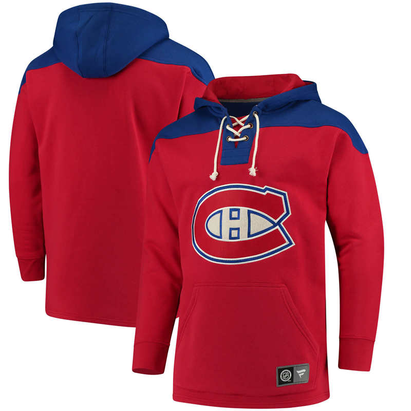 Men's Montreal Canadiens Fanatics Branded Red Navy Breakaway Lace Up Hoodie