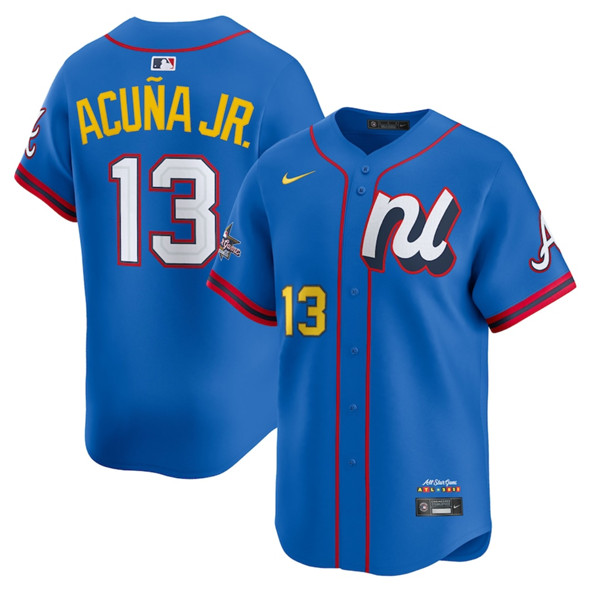 Men's National League 13 Ronald Acuna Jr. Blue 2025 All Star Edition Limited Stitched Baseball Jersey