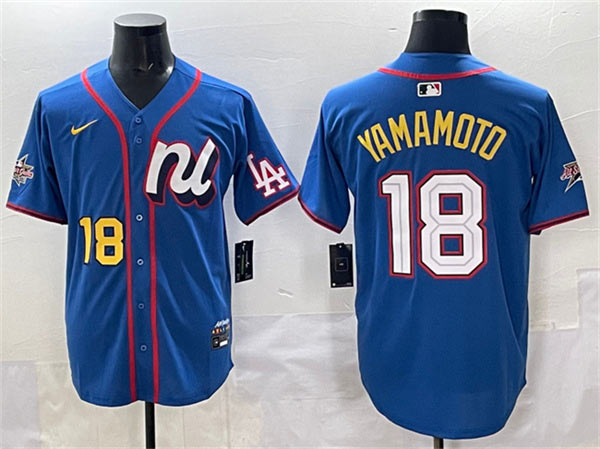 Men's National League 18 Yoshinobu Yamamoto Blue 2025 All Star Edition Limited Stitched Baseball Jersey