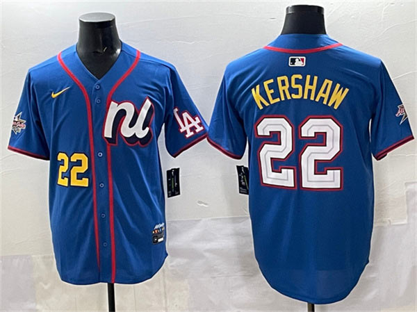 Men's National League 22 Clayton Kershaw Blue 2025 All Star Edition Limited Stitched Baseball Jersey