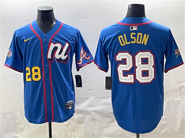 Men's National League 28 Matt Olson Blue 2025 All Star Edition Limited Stitched Baseball Jersey