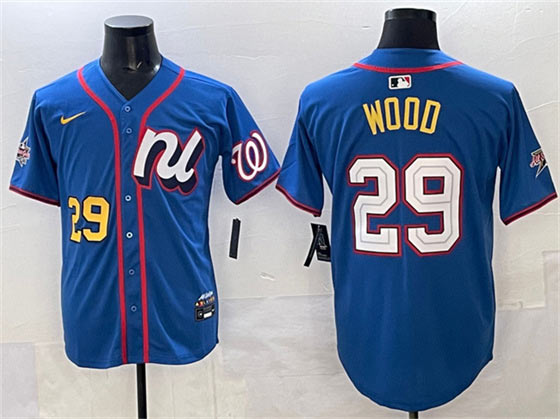 Men's National League 29 James Wood Blue 2025 All Star Edition Limited Stitched Baseball Jersey