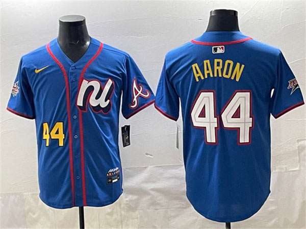 Men's National League 44 Hank Aaron Blue 2025 All Star Edition Limited Stitched Baseball Jersey