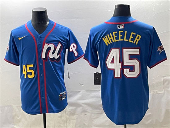 Men's National League 45 Zack Wheeler Blue 2025 All Star Edition Limited Stitched Baseball Jersey
