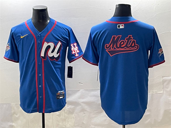 Men's National League New York Mets Team Big Logo Blue 2025 All Star Edition Limited Stitched Baseball Jersey