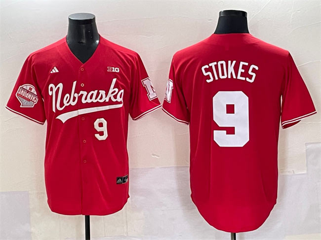Men's Nebraska Huskers 9 Rhett Stokes Red Back 2 Back Champions Patch Vapor Premier Limited Stitched Jersey
