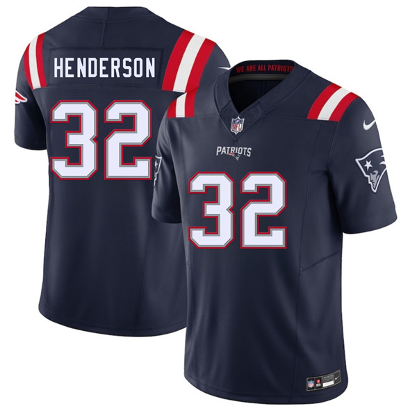 Men's New England Patriots 32 TreVeyon Henderson Navy 2025 F.U.S.E. Vapor Limited Football Stitched Jersey