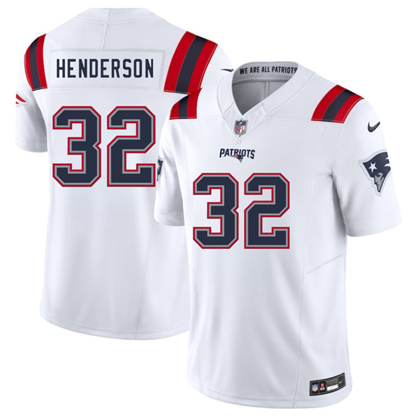 Men's New England Patriots 32 TreVeyon Henderson White 2025 F.U.S.E. Vapor Limited Football Stitched Jersey