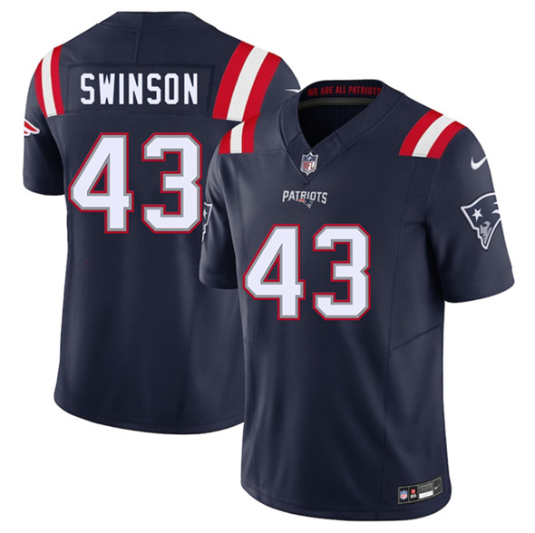 Men's New England Patriots 43 Bradyn Swinson Navy 2025 F.U.S.E. Vapor Limited Football Stitched Jersey