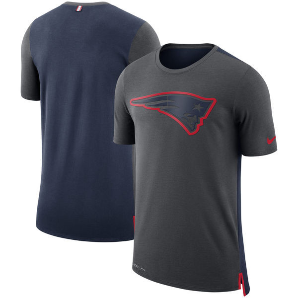 Men's New England Patriots  Charcoal Navy Sideline Travel Mesh Performance T Shirt