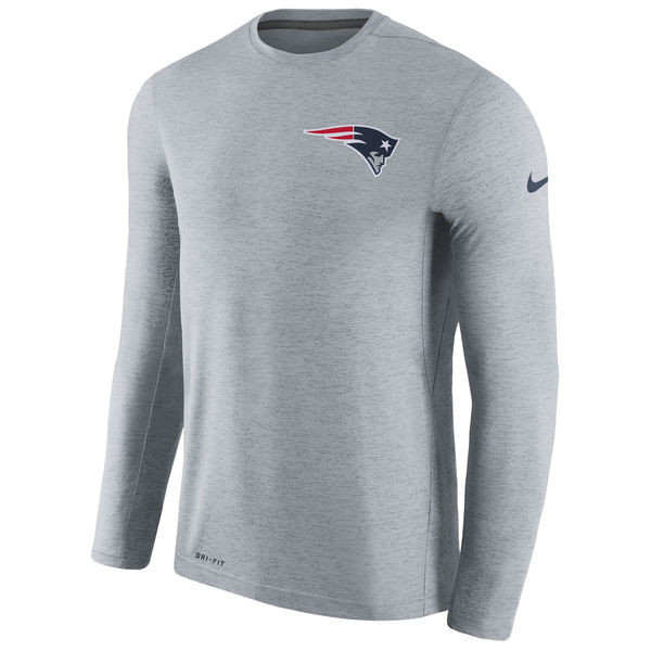 Men's New England Patriots  Gray Coaches Long Sleeve Performance T Shirt