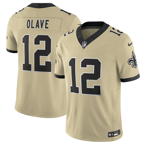 Men's New Orleans Saints 12 Chris Olave Gold 2025 F.U.S.E. Alternate Vapor Limited Football Stitched Jersey