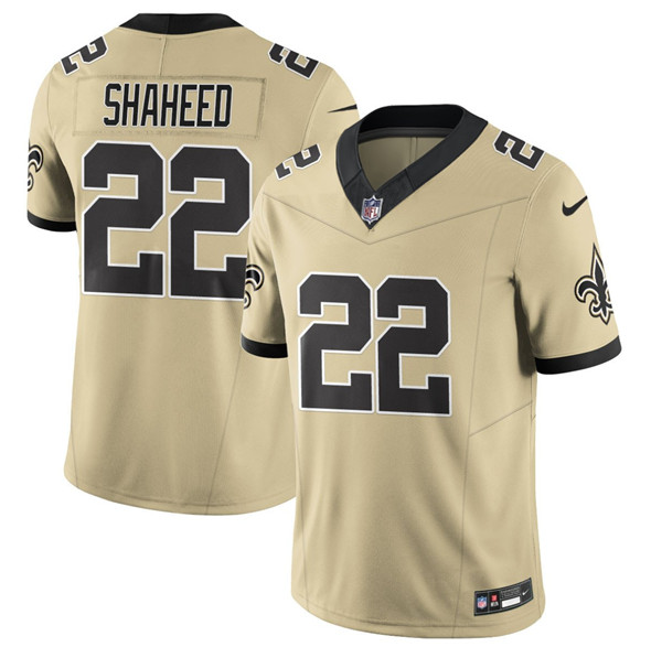 Men's New Orleans Saints 22 Rashid Shaheed Gold 2025 F.U.S.E. Alternate Vapor Limited Football Stitched Jersey