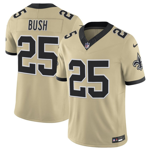 Men's New Orleans Saints 25 Reggie Bush Gold 2025 F.U.S.E. Alternate Vapor Limited Football Stitched Jersey